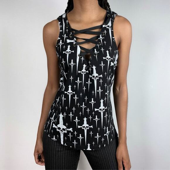 Lip Service Trash & Dagger "Trashy" Skull Daggers Black Tank Top XL Goth Y2K - Picture 2 of 16